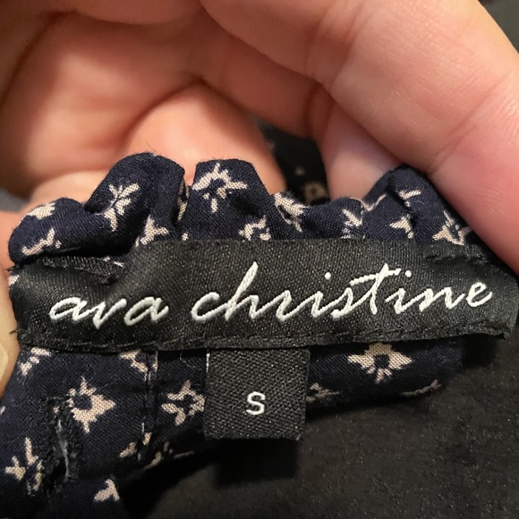 Navy halter button up back, ruffled neck navy top sleeveless - Picture 3 of 7